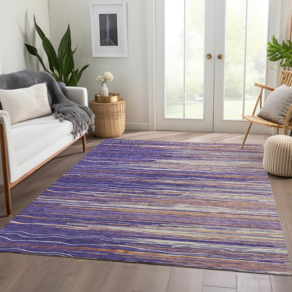Premium Machine Washable Mayfield AMF996 Purple 10' x 14' Rug. Picture 6