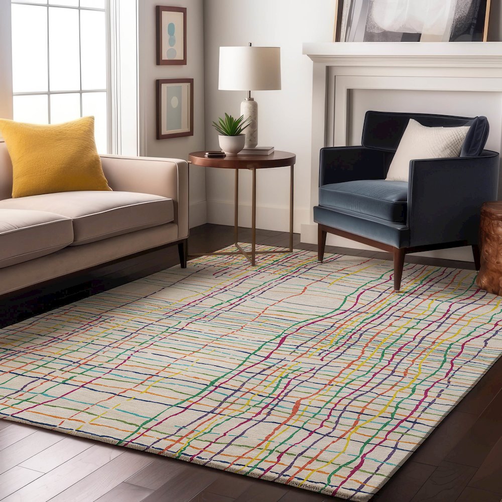Premium Machine Washable Mayfield AMF998 White 10' x 14' Rug. Picture 5