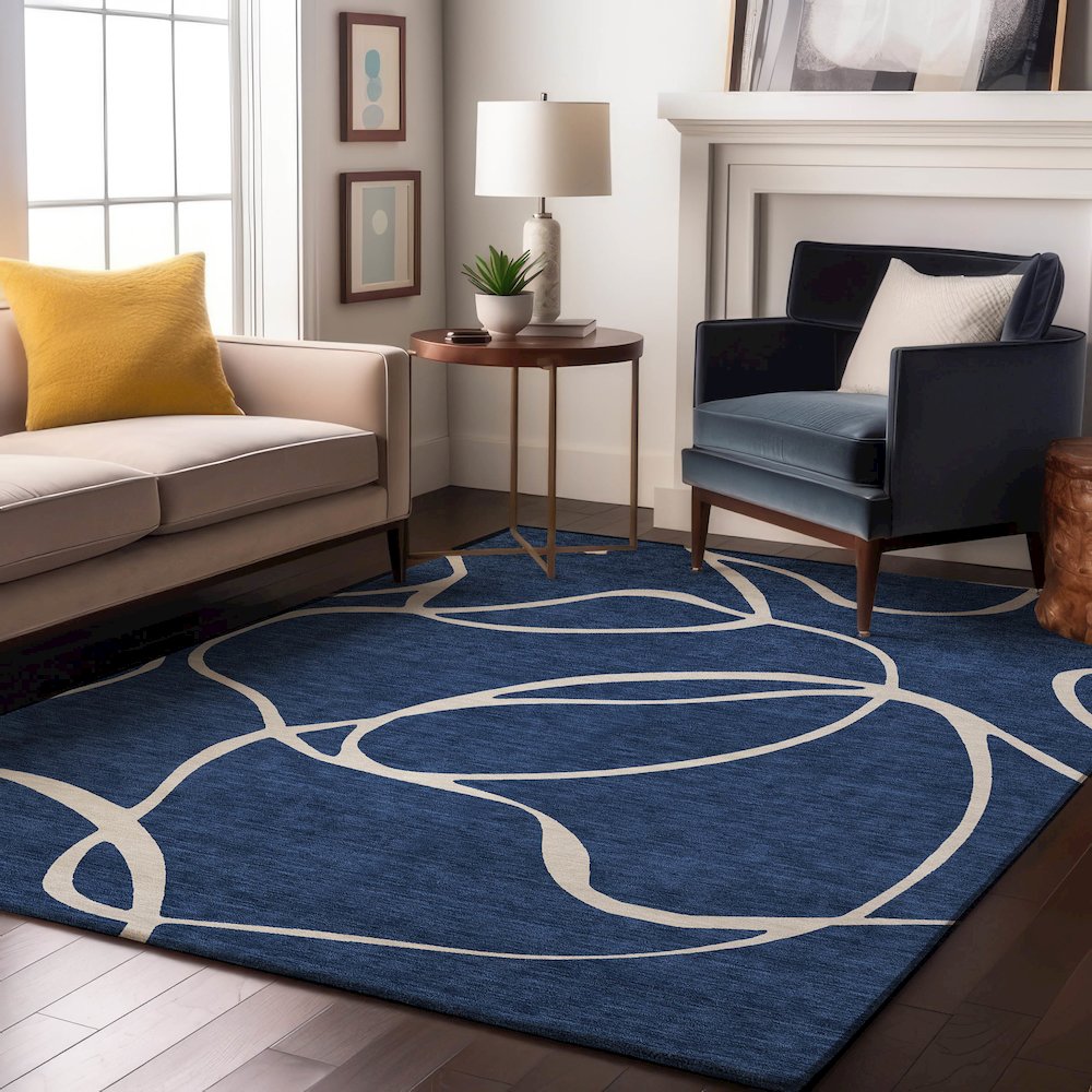 Premium Machine Washable Mayfield AMF999 Navy 10' x 14' Rug. Picture 5