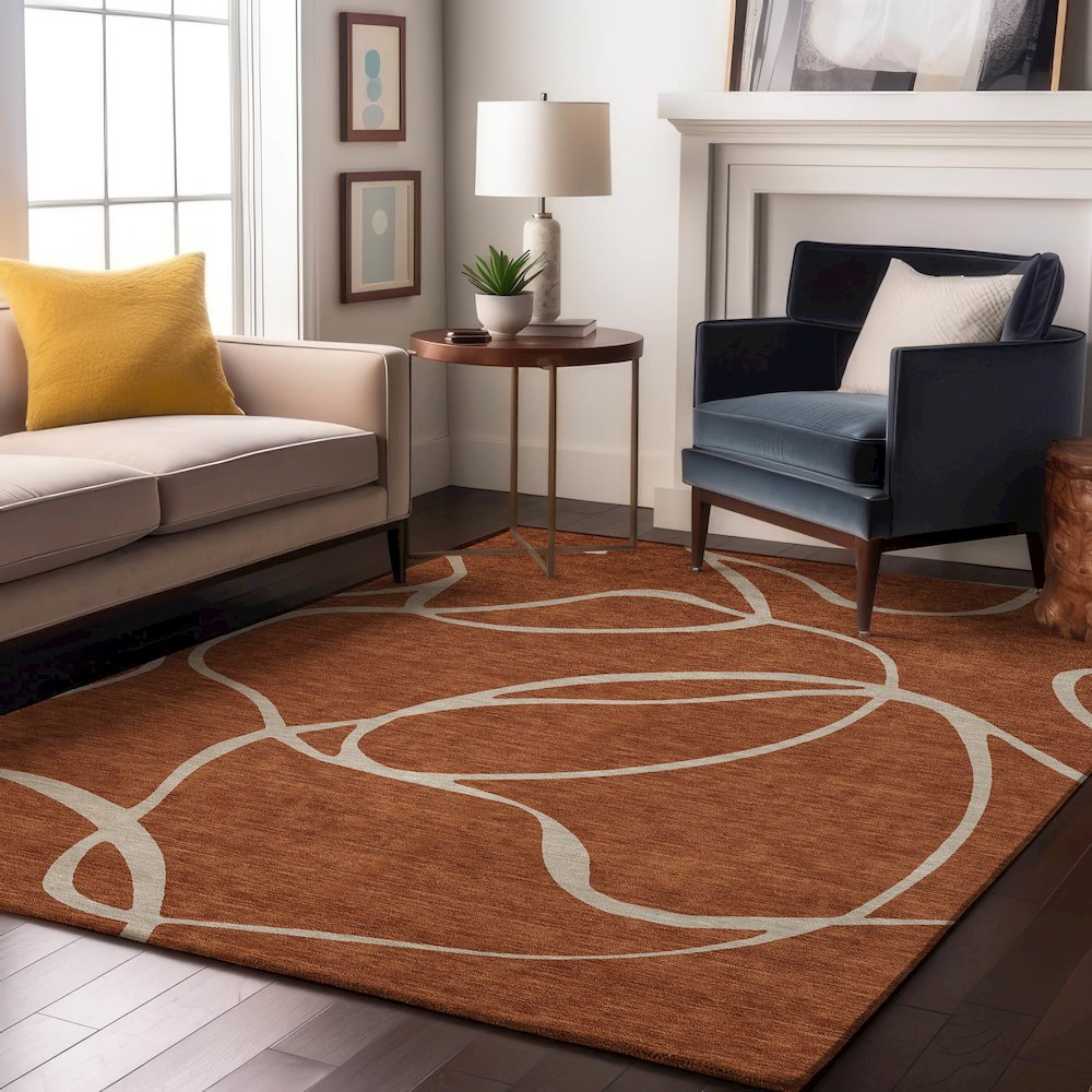 Premium Machine Washable Mayfield AMF999 Paprika 10' x 14' Rug. Picture 5