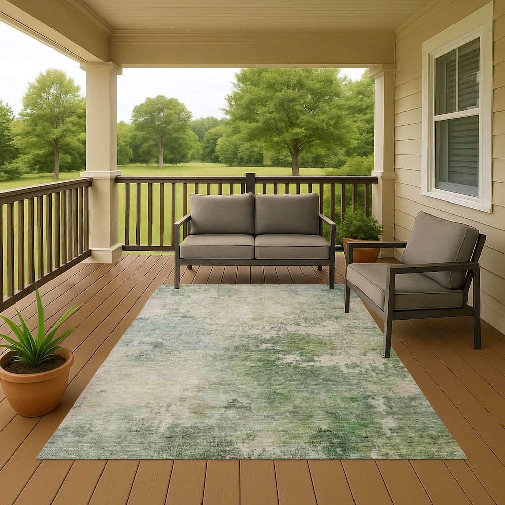 Luxury Washable Indoor/Outdoor Bresca Aloe 10' x 14' Rug. Picture 6