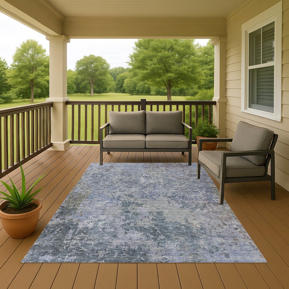 Luxury Washable Indoor/Outdoor Bresca Blue 10' x 14' Rug. Picture 6
