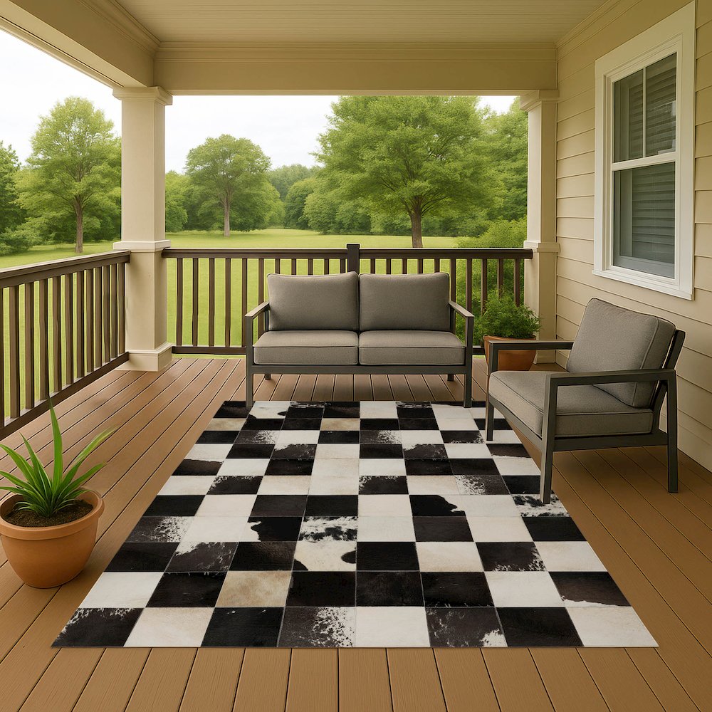 Luxury Washable Indoor/Outdoor Bozeman Black 10' x 14' Rug. Picture 7