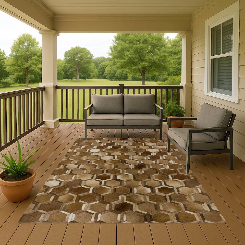 Luxury Washable Indoor/Outdoor Bozeman Brown 10' x 14' Rug. Picture 7