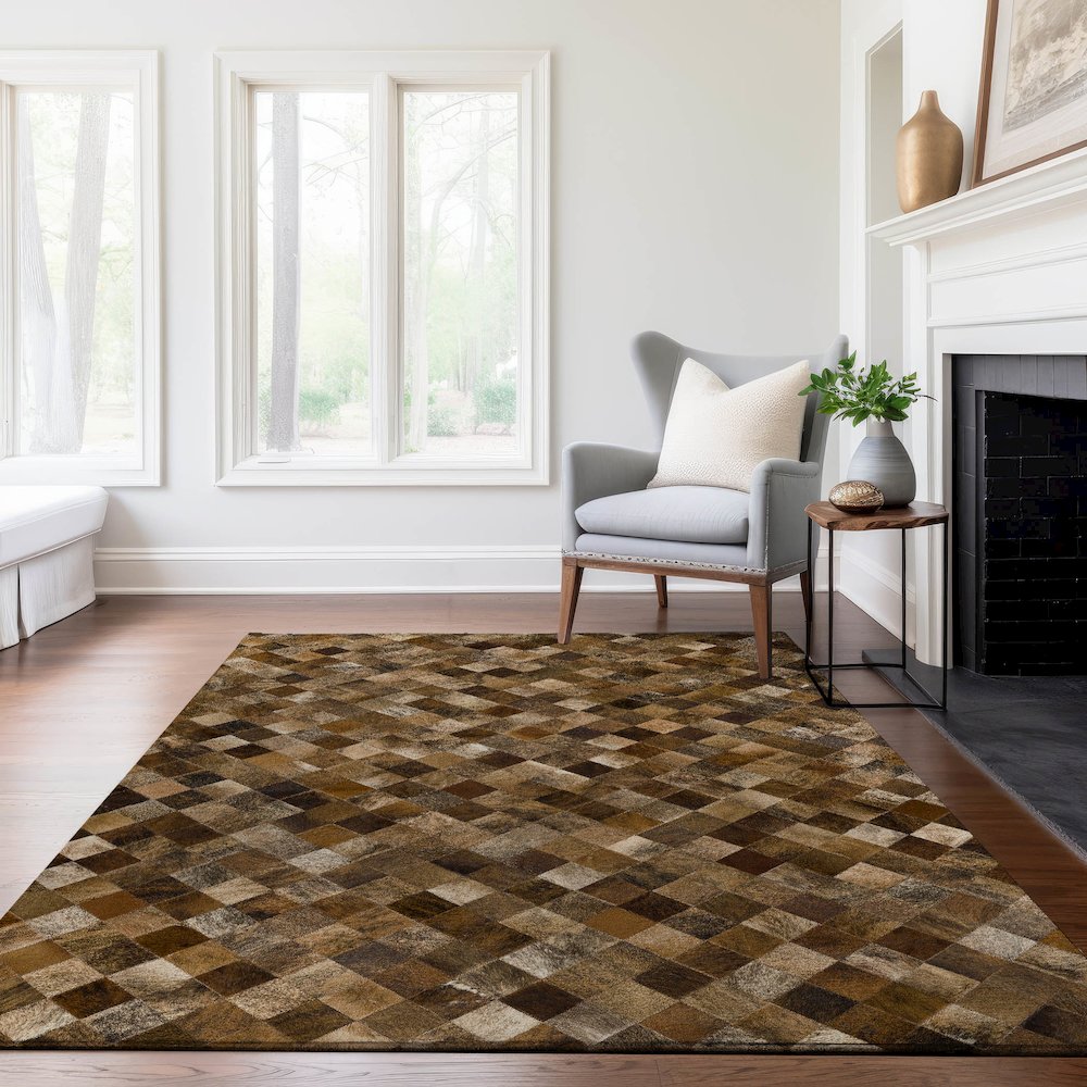 Luxury Washable Indoor/Outdoor Bozeman Brown 10' x 14' Rug. Picture 6