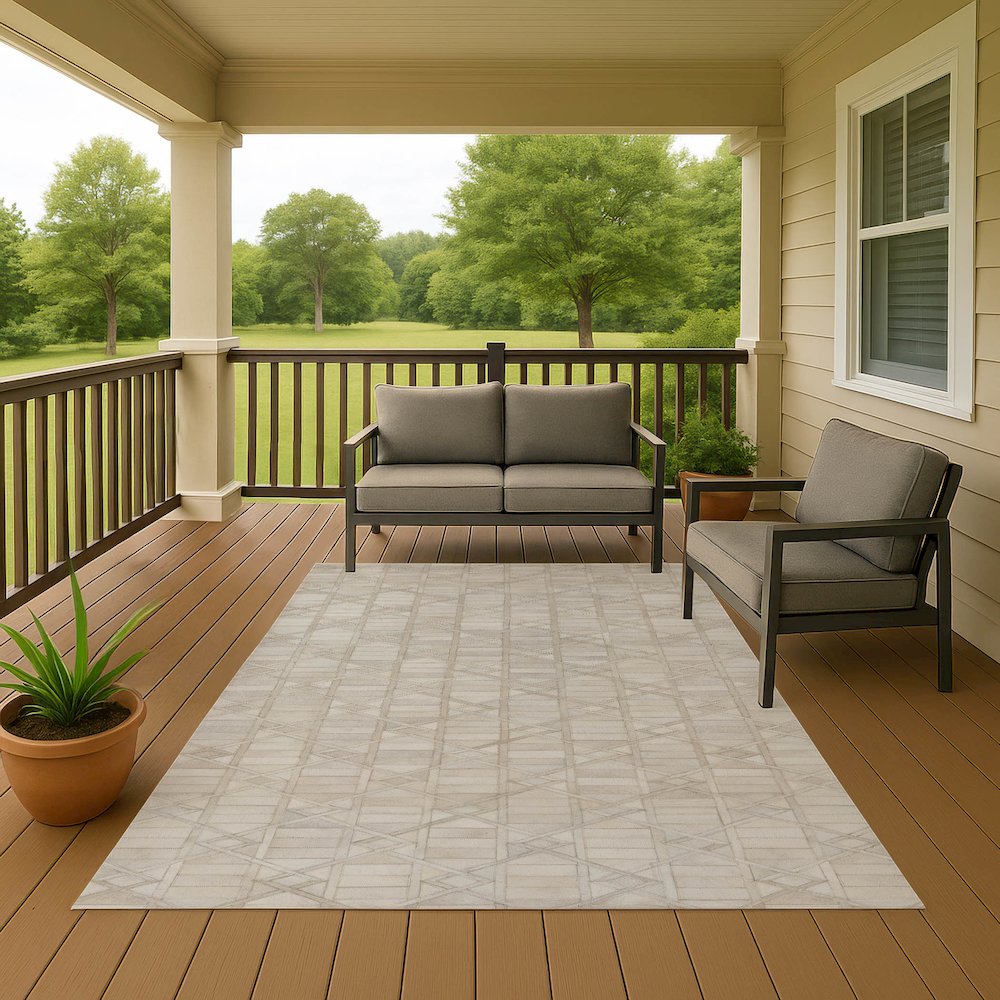 Luxury Washable Indoor/Outdoor Bozeman Linen 10' x 14' Rug. Picture 7