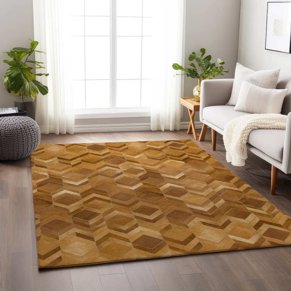 Luxury Washable Indoor/Outdoor Bozeman Rust 10' x 14' Rug. Picture 5