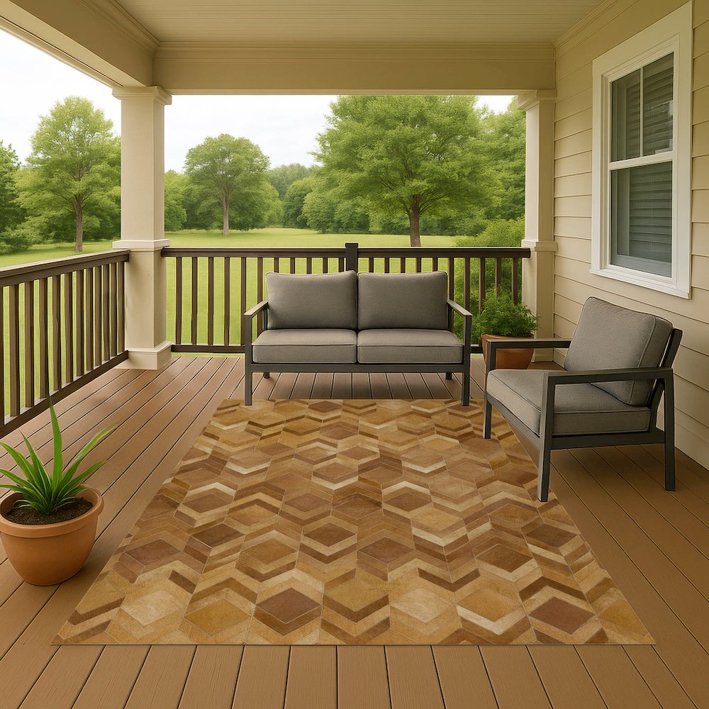 Luxury Washable Indoor/Outdoor Bozeman Rust 10' x 14' Rug. Picture 7