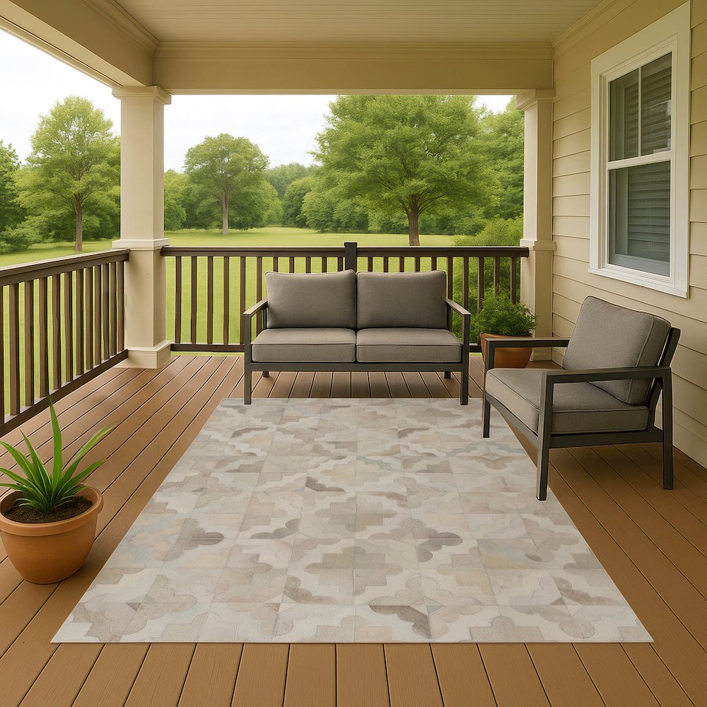 Luxury Washable Indoor/Outdoor Bozeman Linen 10' x 14' Rug. Picture 7