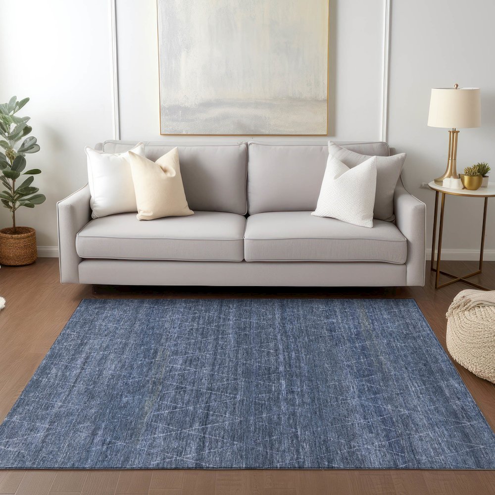 Luxury Washable Indoor/Outdoor Burano Navy 10' x 14' Rug. Picture 5