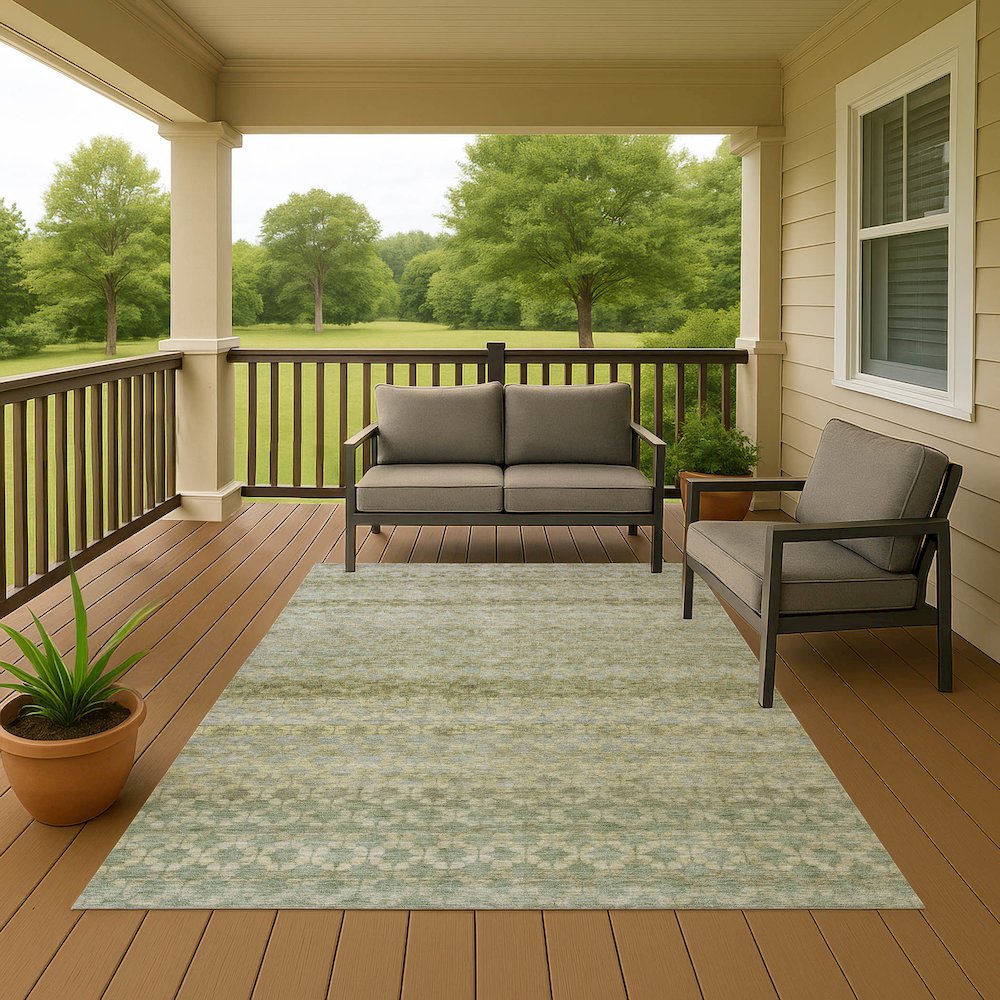 Luxury Washable Indoor/Outdoor Burano Aloe 10' x 14' Rug. Picture 6