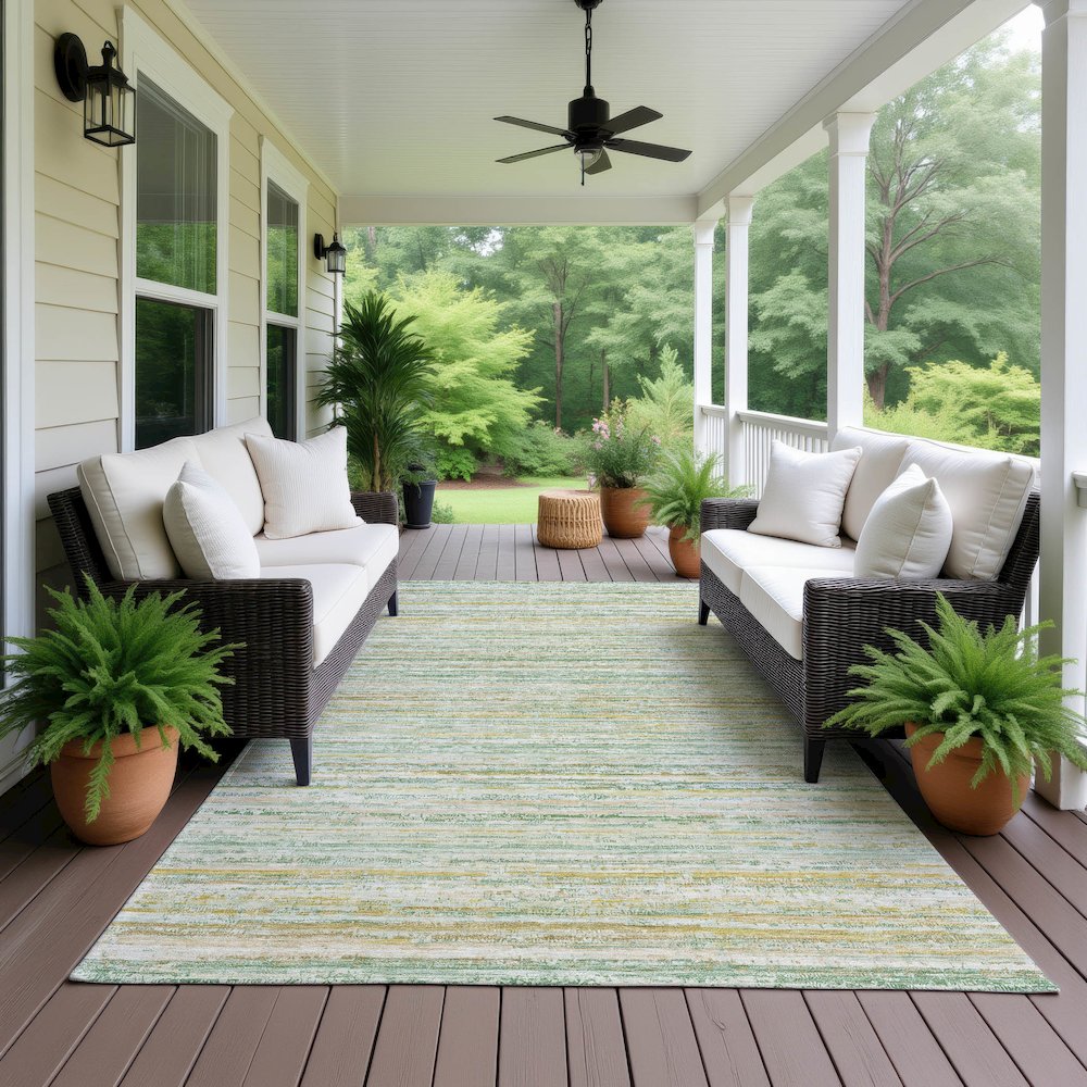 Luxury Washable Indoor/Outdoor Kochi Mint 10' x 14' Rug. Picture 6