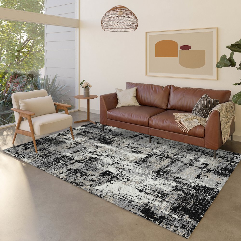 Luxury Washable Indoor/Outdoor Kochi Black 10' x 14' Rug. Picture 5