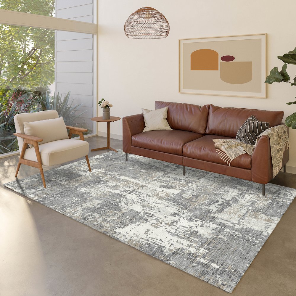 Luxury Washable Indoor/Outdoor Kochi Gray 10' x 14' Rug. Picture 5