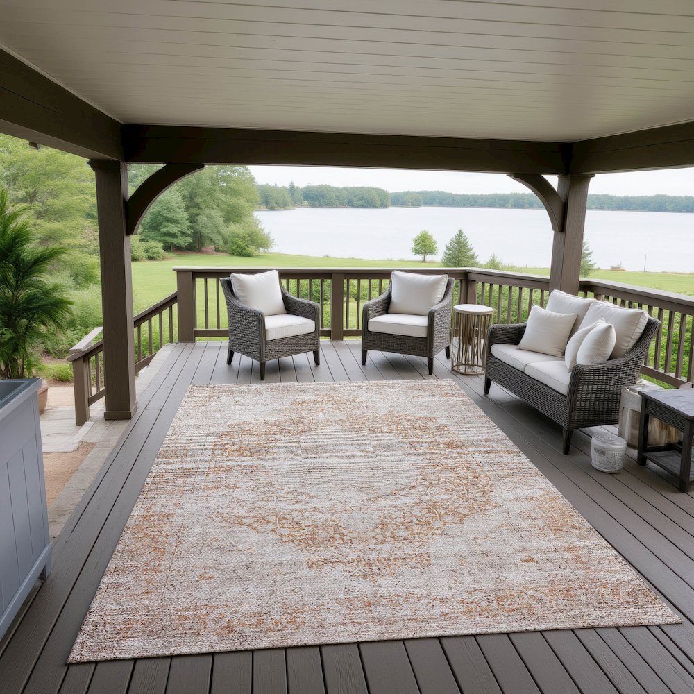Indoor/Outdoor Karaj Copper 10' x 14' Rug. Picture 6