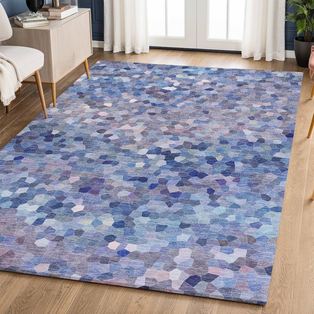 Luxury Washable Indoor/Outdoor Kaleidoscope KL1 Blue 10' x 14' Rug. Picture 5