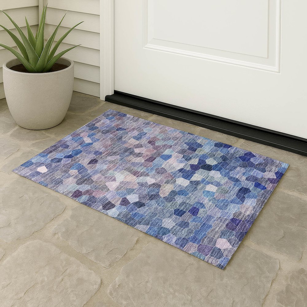 Luxury Washable Indoor/Outdoor Kaleidoscope KL1 Blue 9' x 12' Rug. Picture 7