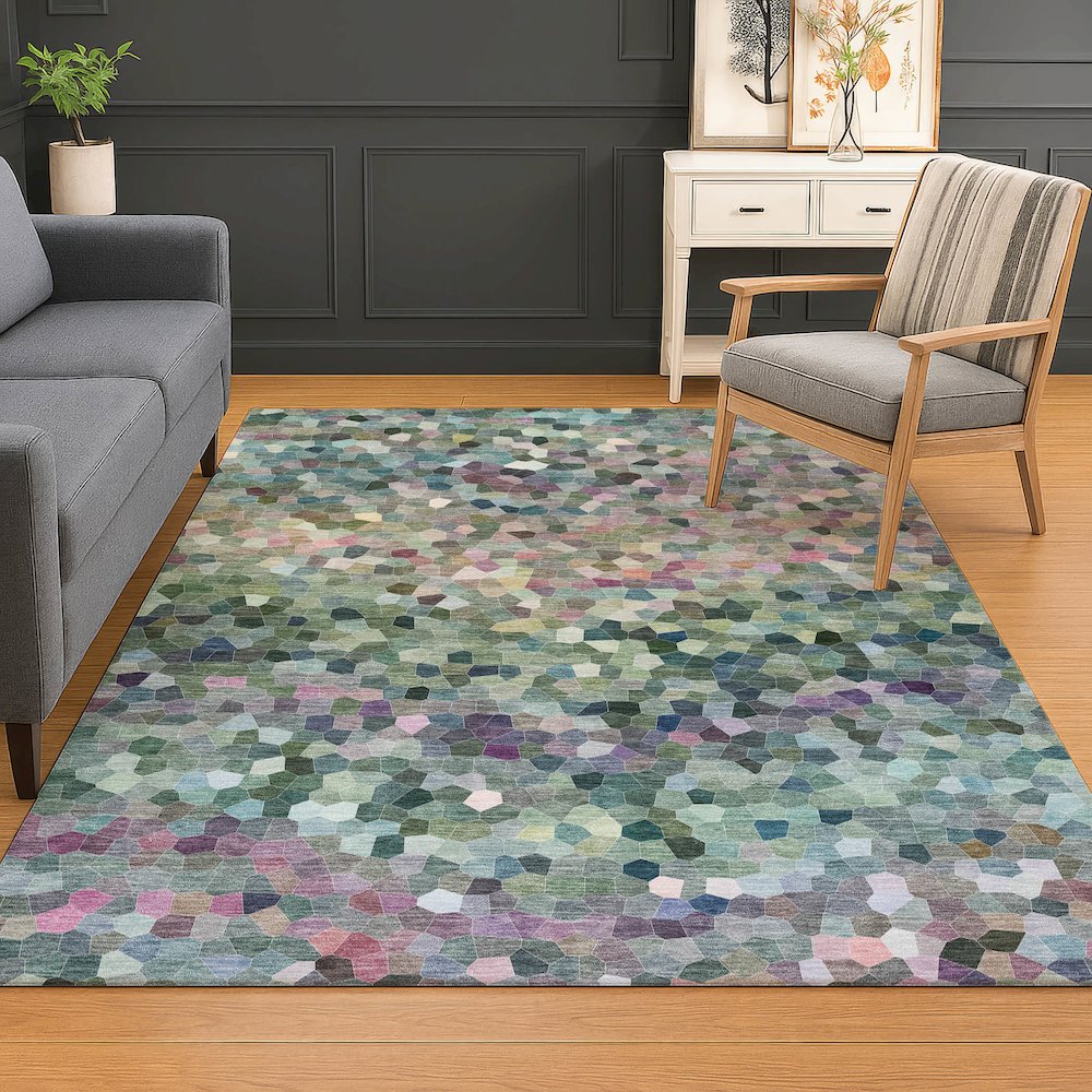 Luxury Washable Indoor/Outdoor Kaleidoscope KL1 Green 10' x 14' Rug. Picture 6