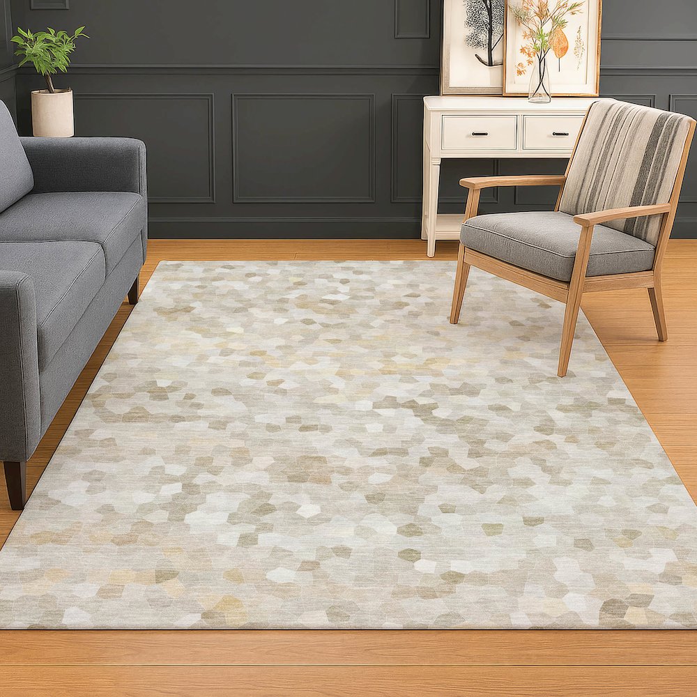 Luxury Washable Indoor/Outdoor Kaleidoscope KL1 Ivory 10' x 14' Rug. Picture 6