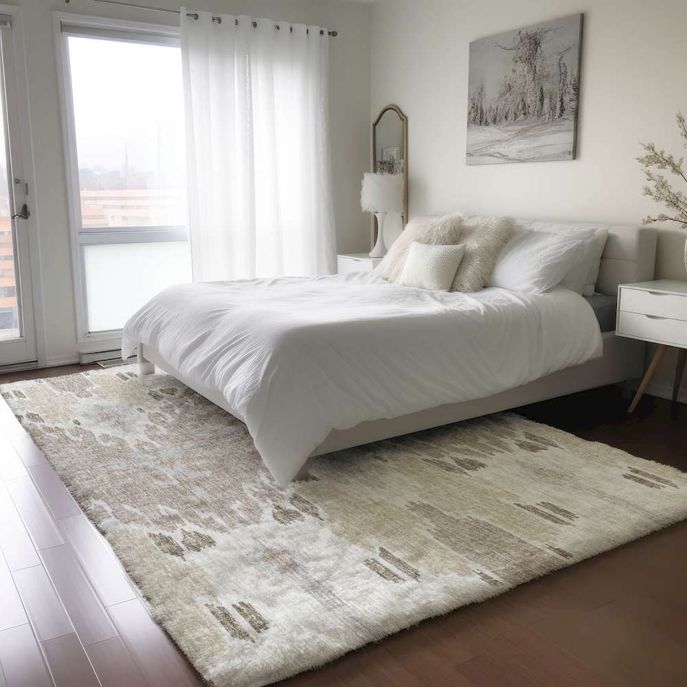 Luxury Washable Lorenzo Ivory 10' x 14' Rug. Picture 5