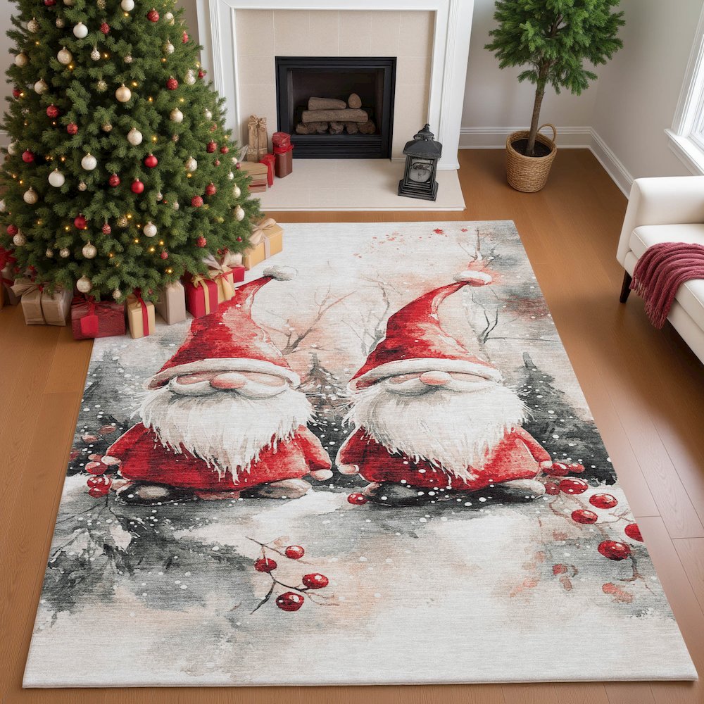 Luxury Washable Indoor/Outdoor Merry & Bright Ivory 10' x 14' Rug. Picture 5
