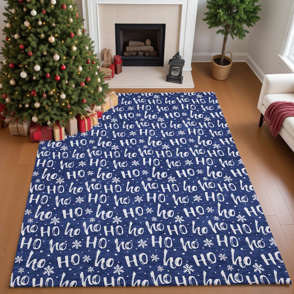 Luxury Washable Indoor/Outdoor Merry & Bright Navy 10' x 14' Rug. Picture 5