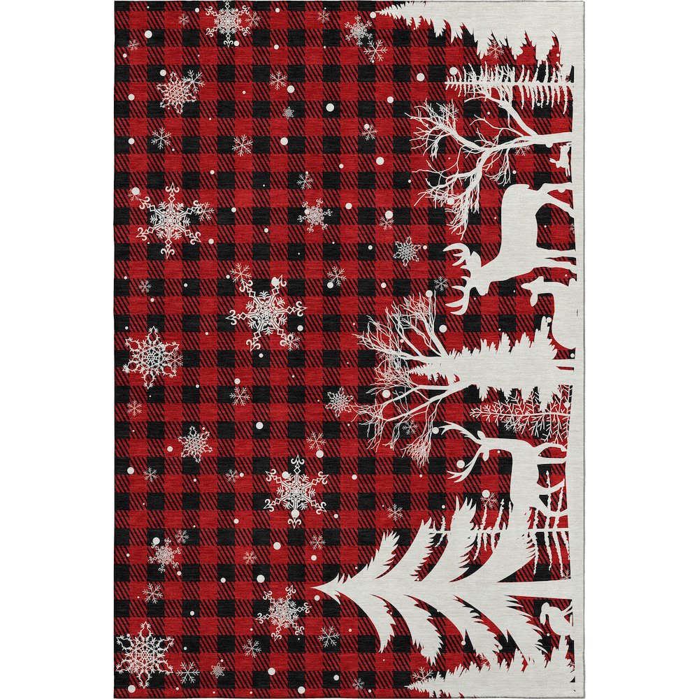 Luxury Washable Indoor/Outdoor Merry & Bright Red 10' x 14' Rug. Picture 1
