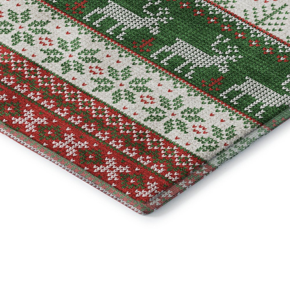 Luxury Washable Indoor/Outdoor Merry & Bright Red 8' x 8' Round Rug. Picture 2