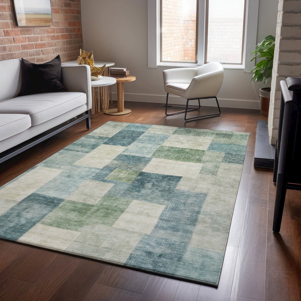 Machine Washable Indoor/Outdoor Pacifica Seafoam 10' x 14' Rug. Picture 5