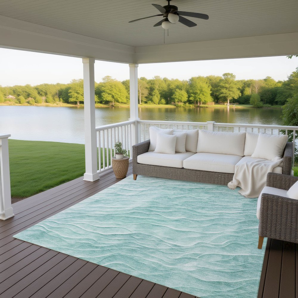 Machine Washable Indoor/Outdoor Pacifica Aqua 10' x 14' Rug. Picture 6