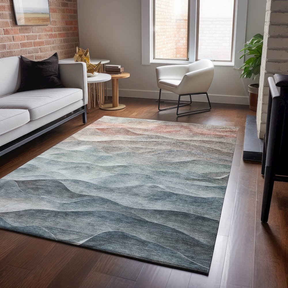 Machine Washable Indoor/Outdoor Pacifica Teal 10' x 14' Rug. Picture 5