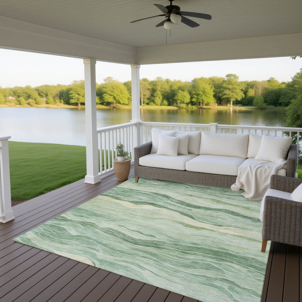 Machine Washable Indoor/Outdoor Pacifica Green 10' x 14' Rug. Picture 6