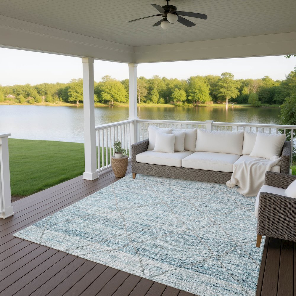 Luxury Washable Indoor/Outdoor Portico Teal 10' x 14' Rug. Picture 6