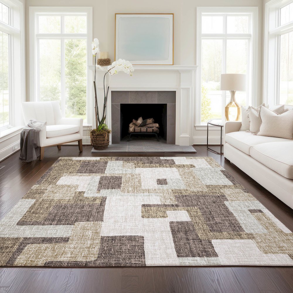 Luxury Washable Indoor/Outdoor Portico Brown 10' x 14' Rug. Picture 5