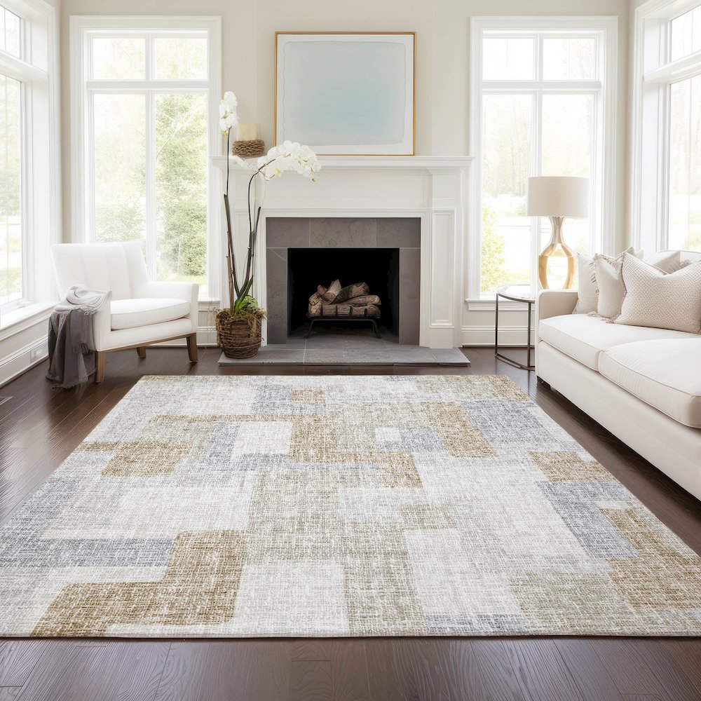 Luxury Washable Indoor/Outdoor Portico Ivory 10' x 14' Rug. Picture 5