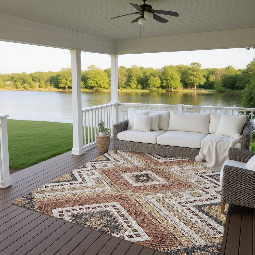Luxury Washable Indoor/Outdoor Portico Copper 10' x 14' Rug. Picture 6