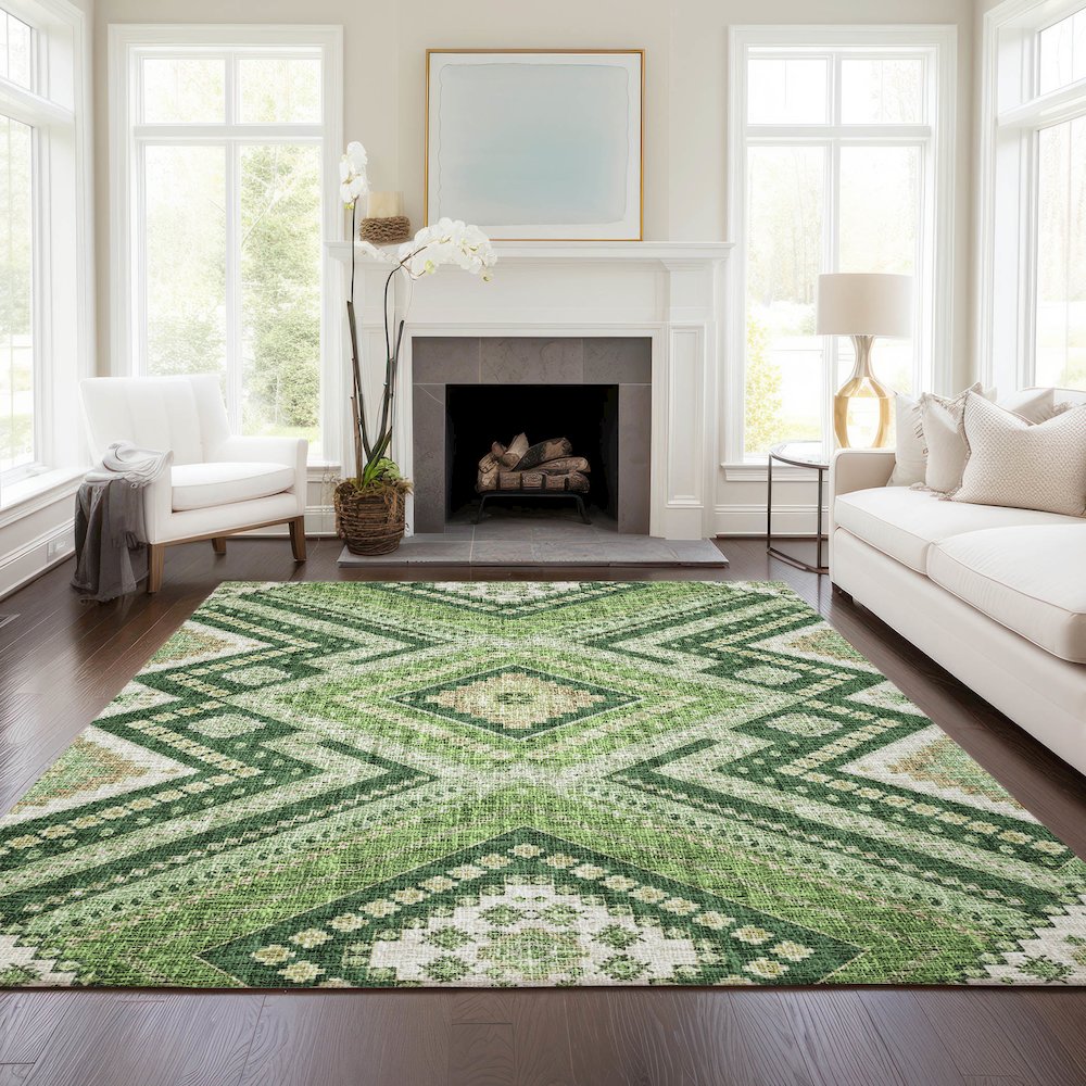 Luxury Washable Indoor/Outdoor Portico Green 10' x 14' Rug. Picture 5