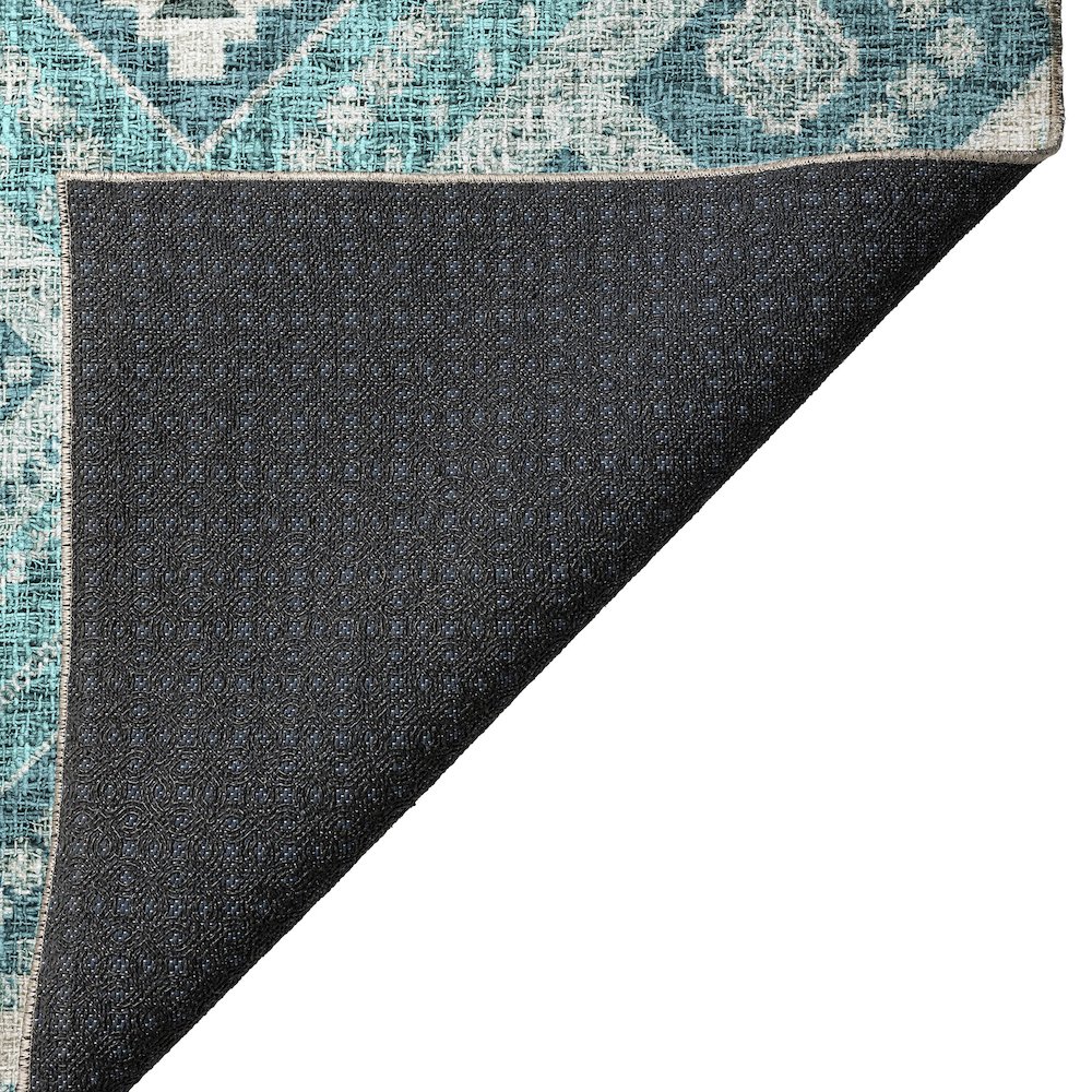 Luxury Washable Indoor/Outdoor Portico Teal 8' x 8' Round Rug. Picture 4