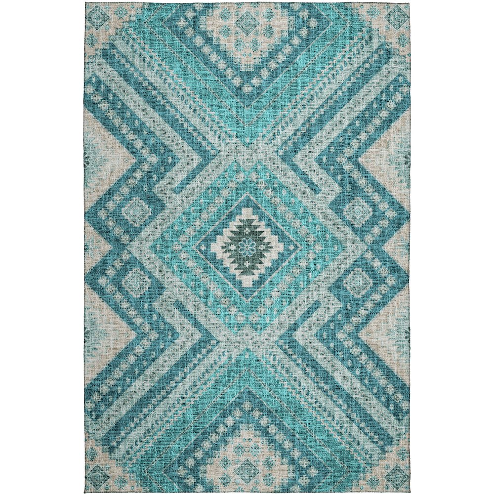 Luxury Washable Indoor/Outdoor Portico Teal 10' x 14' Rug. Picture 1