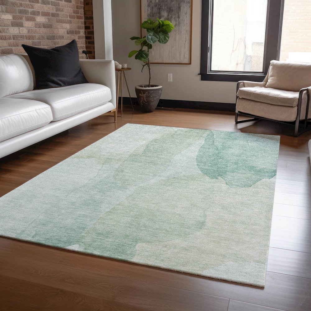 Luxury Washable Indoor/Outdoor Ravenna Aqua 10' x 14' Rug. Picture 5