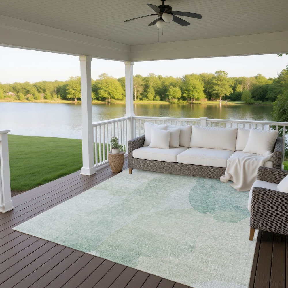 Luxury Washable Indoor/Outdoor Ravenna Aqua 10' x 14' Rug. Picture 7