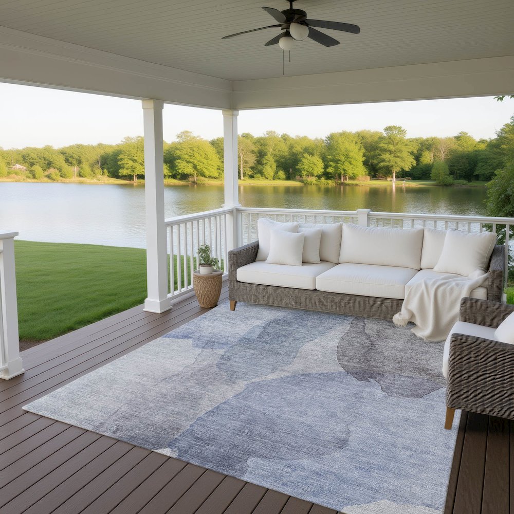 Luxury Washable Indoor/Outdoor Ravenna Blue 10' x 14' Rug. Picture 7