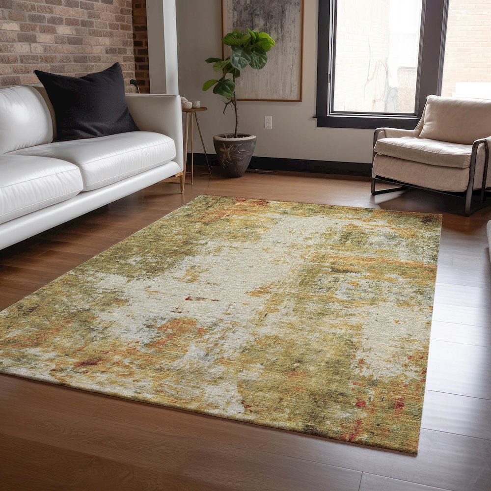 Luxury Washable Indoor/Outdoor Ravenna Olive 10' x 14' Rug. Picture 5