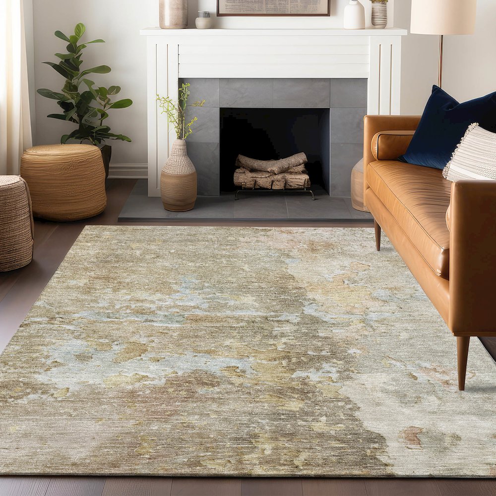 Luxury Washable Indoor/Outdoor Ravenna Khaki 10' x 14' Rug. Picture 6
