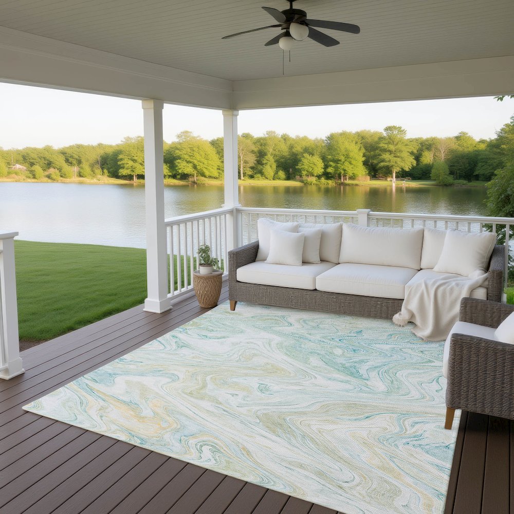 Luxury Washable Indoor/Outdoor Ravenna Sky 10' x 14' Rug. Picture 7