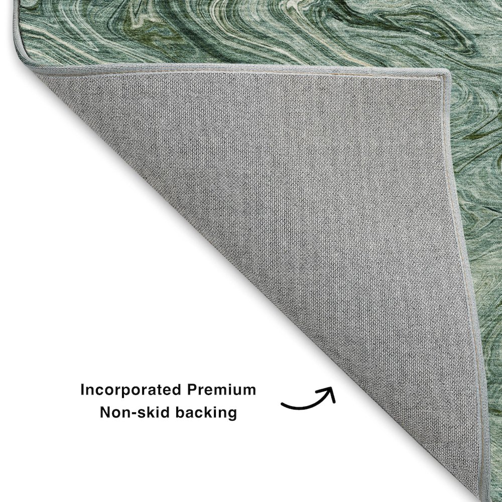 Luxury Washable Indoor/Outdoor Ravenna Teal 8' x 8' Round Rug. Picture 4