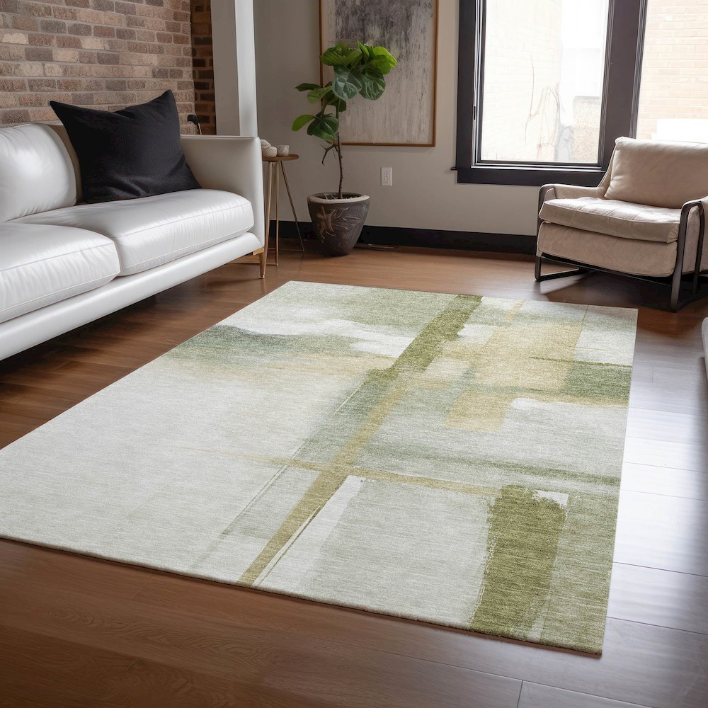Luxury Washable Indoor/Outdoor Ravenna Aloe 10' x 14' Rug. Picture 5