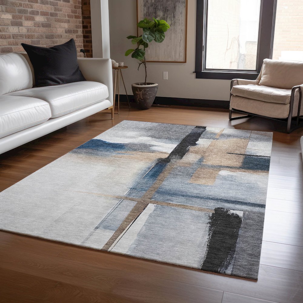 Luxury Washable Indoor/Outdoor Ravenna Blue 10' x 14' Rug. Picture 5