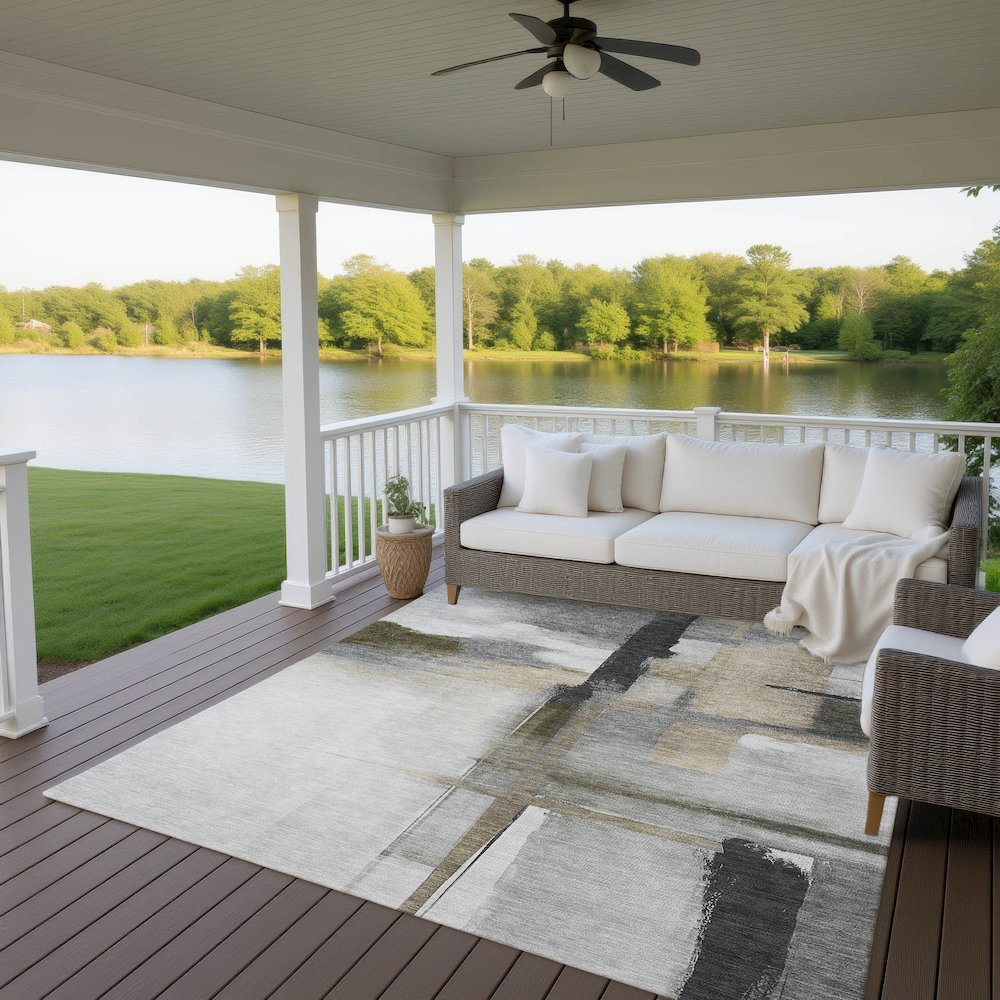 Luxury Washable Indoor/Outdoor Ravenna Gray 10' x 14' Rug. Picture 7