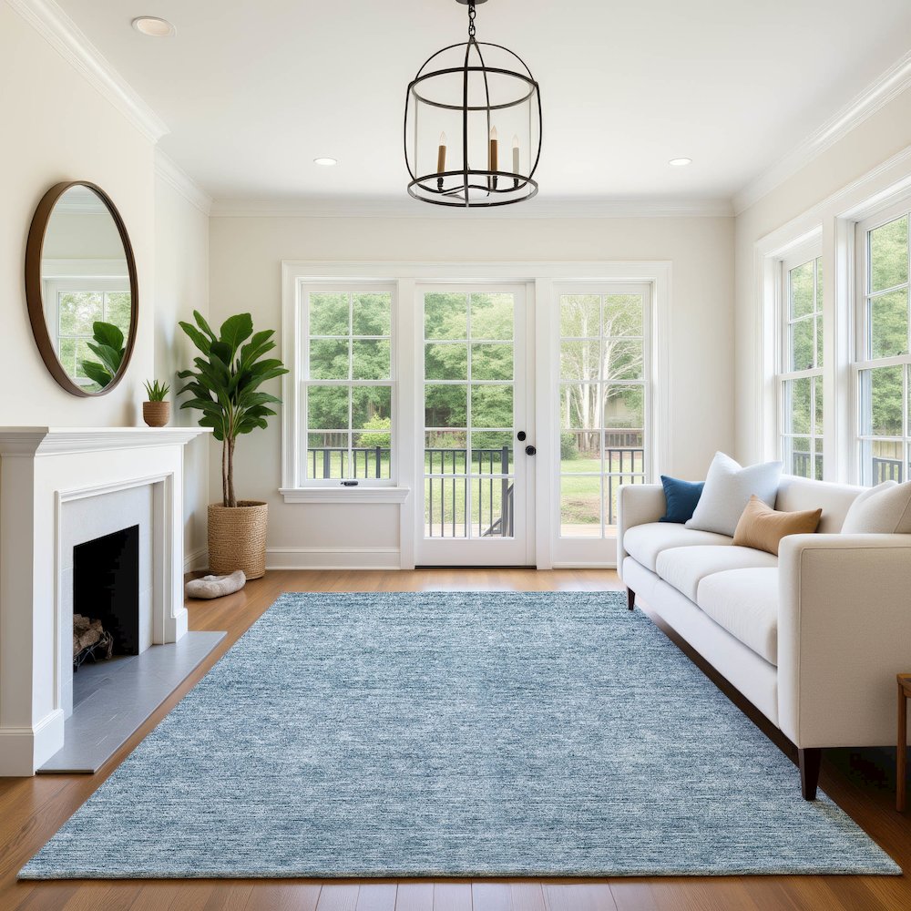 Luxury Washable Indoor/Outdoor Soft Essentials SE1 Blue 10' x 14' Rug. Picture 6
